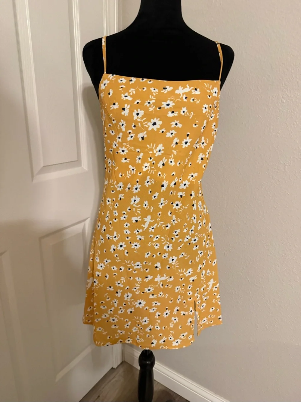 Princess Polly Mustard Floral Print Dress with White and Black Accents